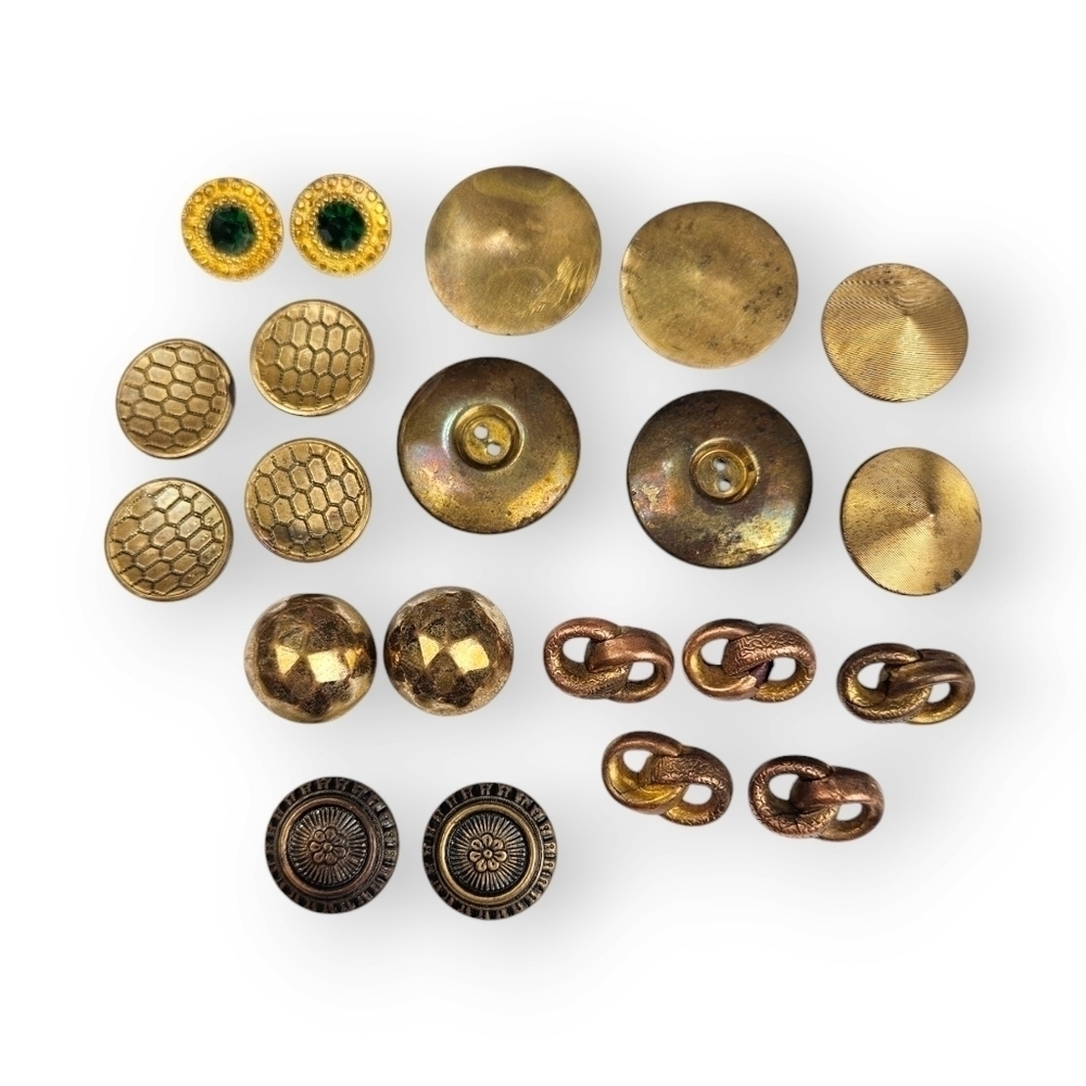 Antique Vintage Button Set Lot 21 Pieces Gold Tone Brass Bronze Floral Victorian